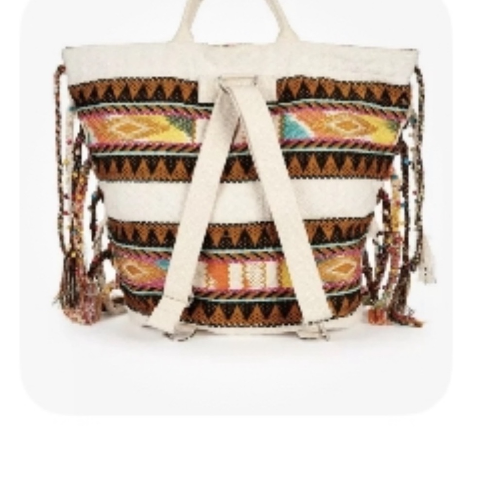 America & Beyond Boho Navajo Woven Multicolor Canvas Tote Backpack Bag - Picture 12 of 12